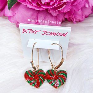 BETSEY JOHNSON Christmas Peppermint Heart Red and Green Swirl Earrings